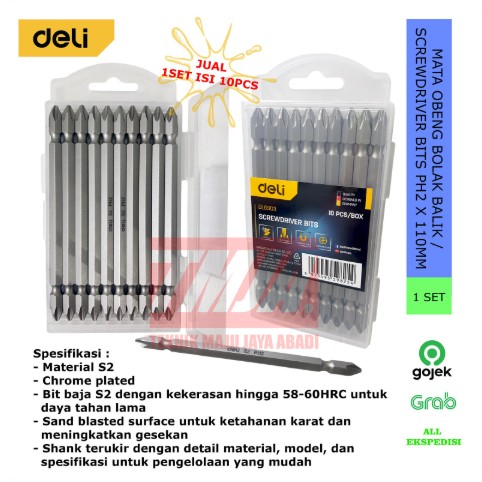Deli Mata Obeng Bolak Balik Screwdriver Bits Set 10 Pcs PH2 x 110mm DL6903