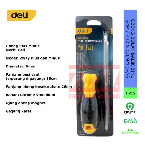 Deli Obeng Bolak Balik 2in1 Plus Minus 6mm PH2 x 150mm DL626150S