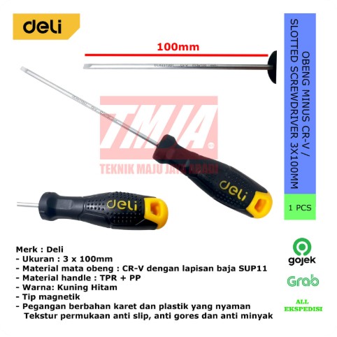 Deli Obeng Minus Slotted Screwdriver CR-V 3 x 100mm DL6231001