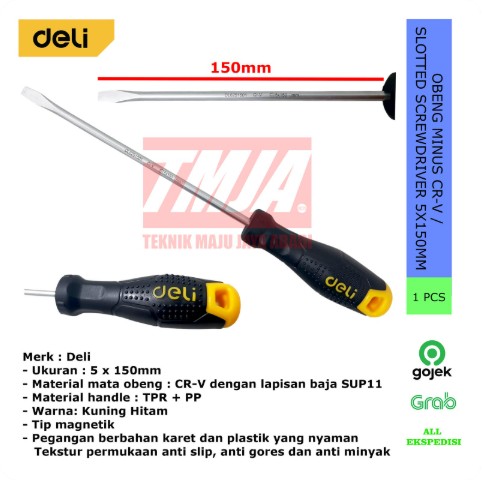 Deli Obeng Minus Slotted Screwdriver CR-V 5 x 150mm DL6251501
